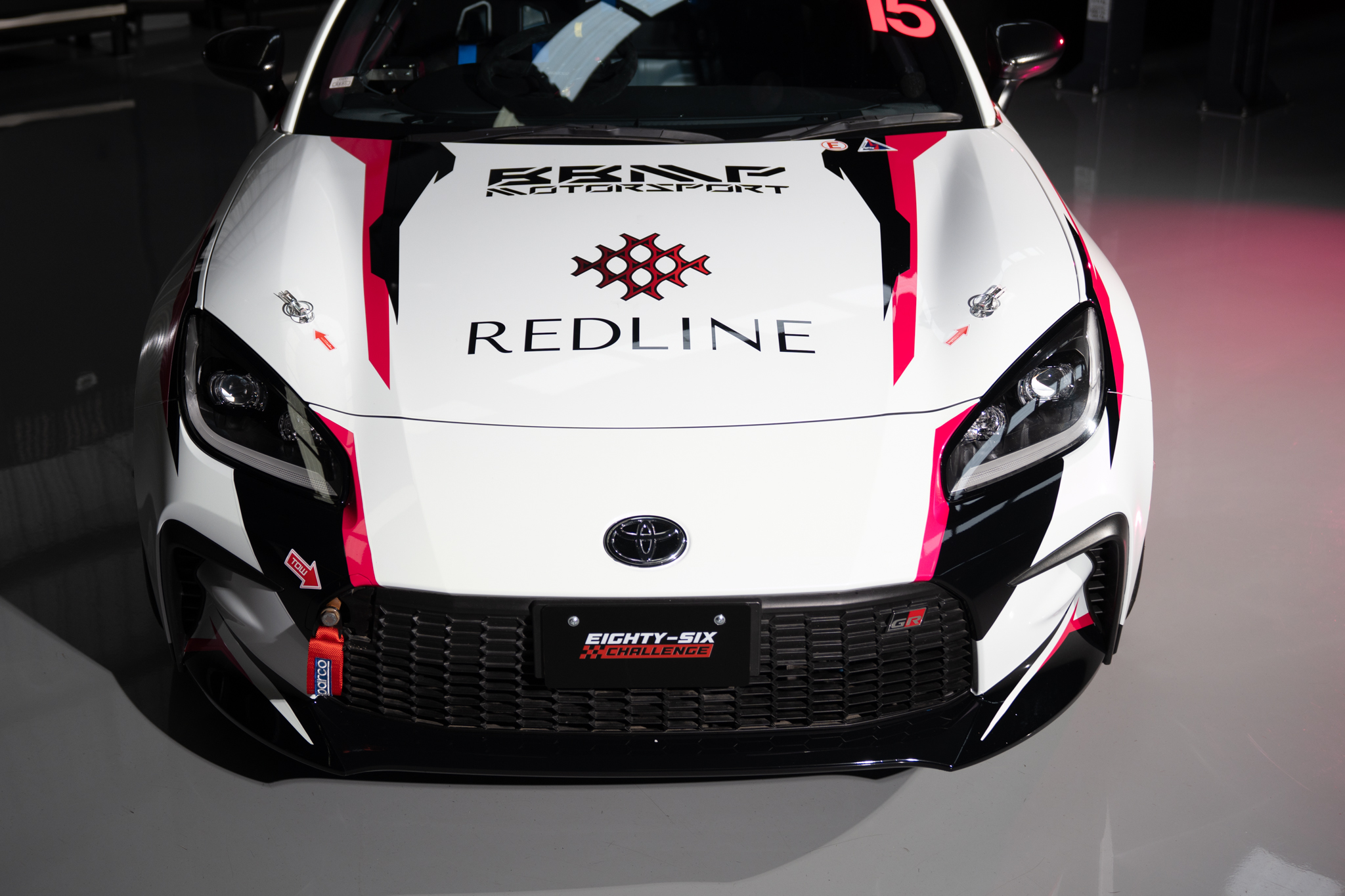 Redline GR86 hood with BBMP Motorsport and Redline marks