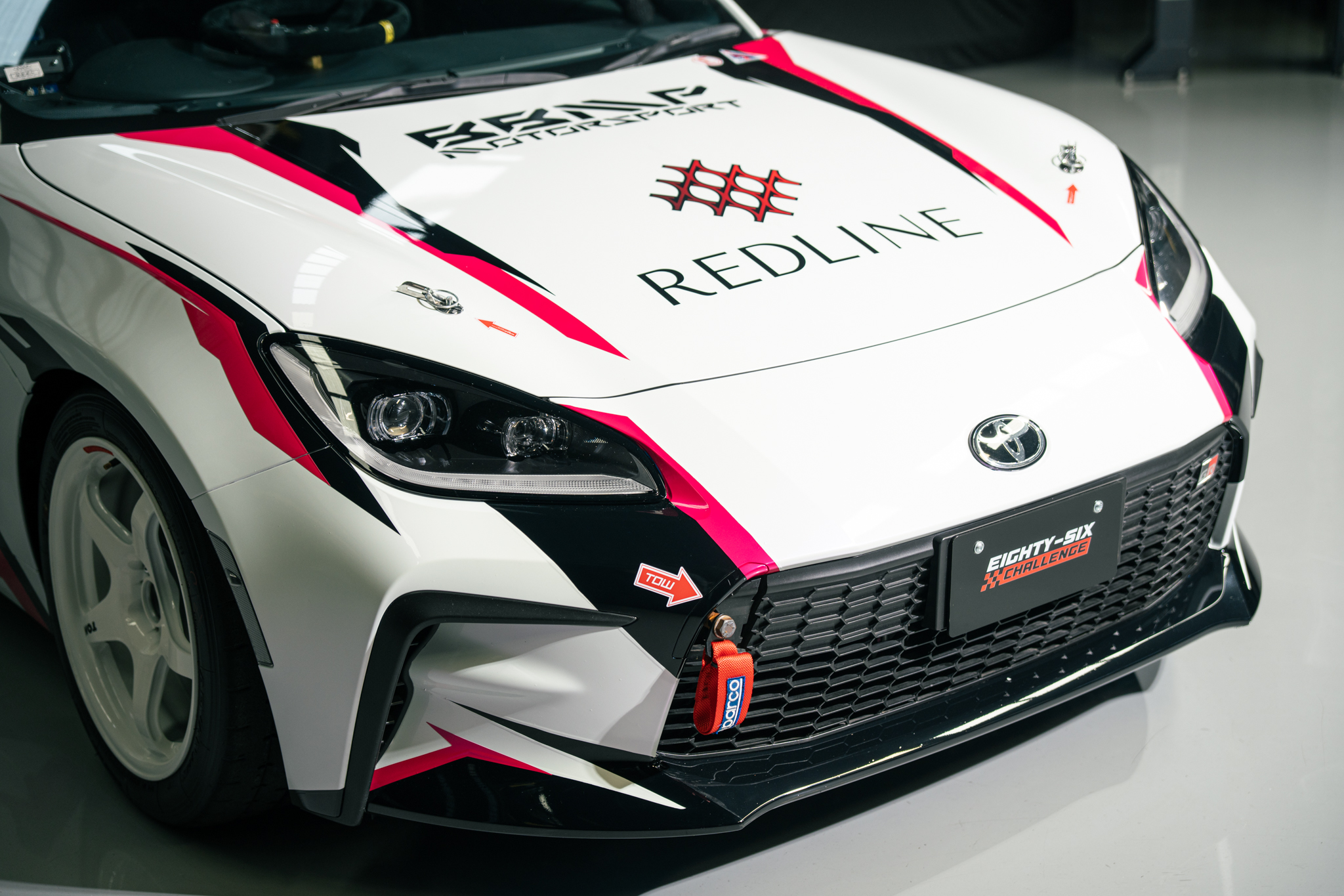 Redline GR86 front livery and hood branding